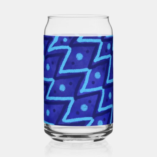 Blue Zig Zags Dots Funky Pattern  ガラス缶 (裏面)
