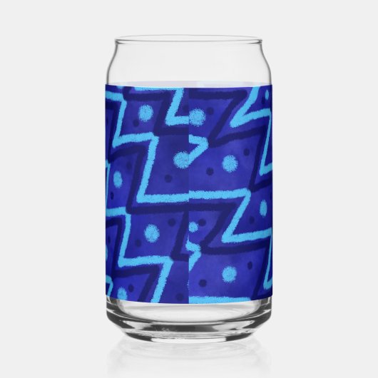 Blue Zig Zags Dots Funky Pattern  ガラス缶 (右)
