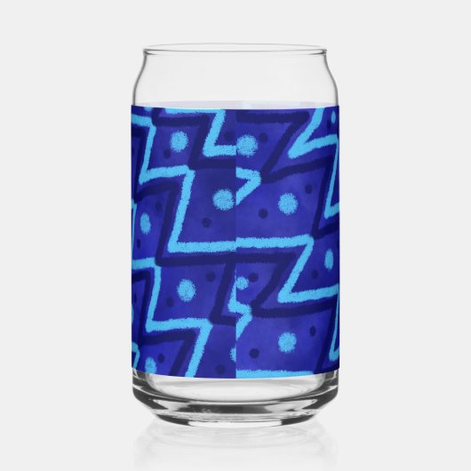 Blue Zig Zags Dots Funky Pattern  ガラス缶 (左)