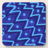 Blue Zig Zags Dots Funky Pattern  コースター (正面)