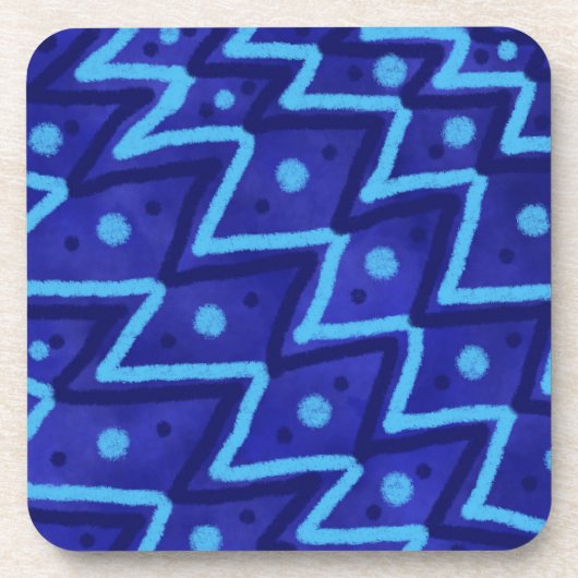 Blue Zig Zags Dots Funky Pattern  コースター (正面)