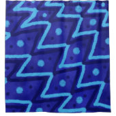 Blue Zig Zags Dots Funky Pattern シャワーカーテン (正面)