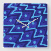 Blue Zig Zags Dots Funky Pattern  スクエア壁時計 (正面)