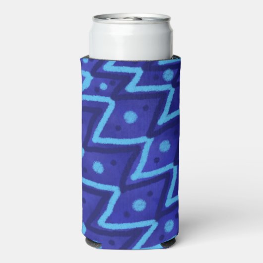 Blue Zig Zags Dots Funky Pattern  スリム缶クーラー (Seltzer裏面)