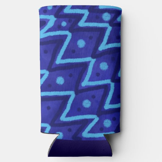 Blue Zig Zags Dots Funky Pattern  スリム缶クーラー (裏面)