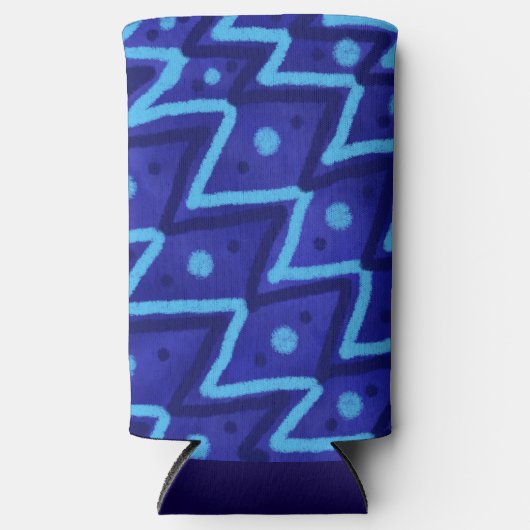 Blue Zig Zags Dots Funky Pattern  スリム缶クーラー (正面)