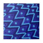 Blue Zig Zags Dots Funky Pattern  タイル (正面)