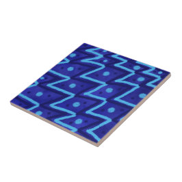 Blue Zig Zags Dots Funky Pattern  タイル