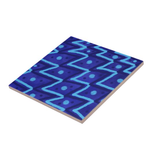 Blue Zig Zags Dots Funky Pattern  タイル (側面)