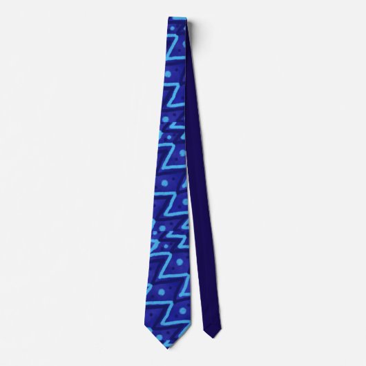 Blue Zig Zags Dots Funky Pattern ネクタイ (正面)