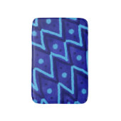 Blue Zig Zags Dots Funky Pattern  バスマット (正面縦)