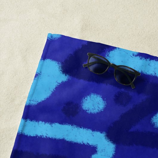 Blue Zig Zags Dots Funky Pattern  ビーチタオル (インサイチュ)