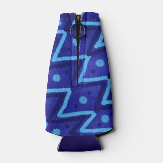 Blue Zig Zags Dots Funky Pattern  ボトルクーラー (裏面)