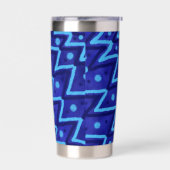 Blue Zig Zags Dots Funky Pattern  保温保冷タンブラー (左面)