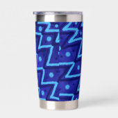 Blue Zig Zags Dots Funky Pattern  保温保冷タンブラー (右面)