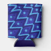 Blue Zig Zags Dots Funky Pattern  缶クーラー (正面)