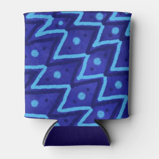 Blue Zig Zags Dots Funky Pattern  缶クーラー (正面)