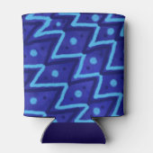 Blue Zig Zags Dots Funky Pattern  缶クーラー (裏面)