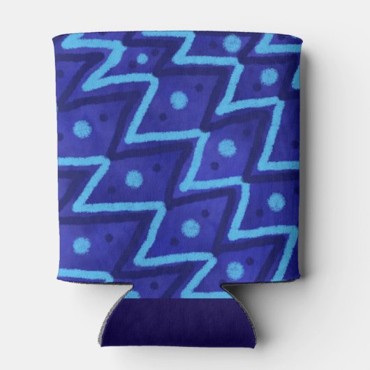 Blue Zig Zags Dots Funky Pattern  缶クーラー (裏面)