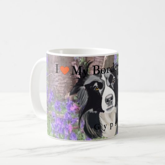 Bluebell木の白黒ボーダーコリー コーヒーマグカップ (正面左)