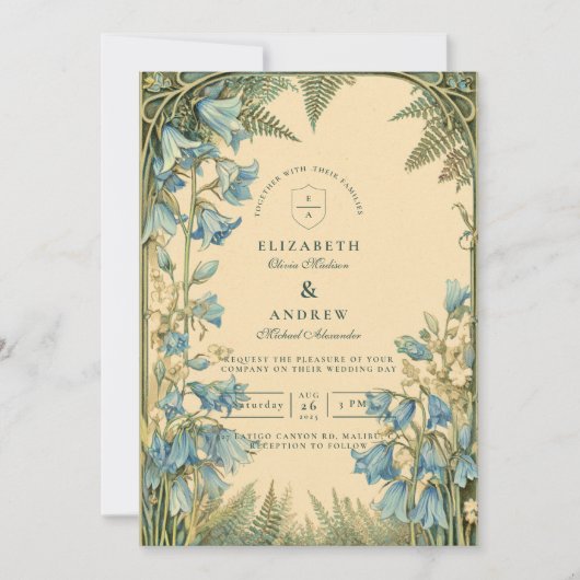 Bluebell Art Nouveau Wedding 招待状 (正面)