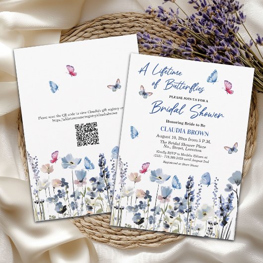 Bluebell Wildflowers QR Code Bridal Shower 招待状