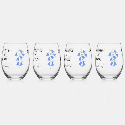 Bluebells Four Stemless Wine Glasses ステムなしワイングラス (正面)
