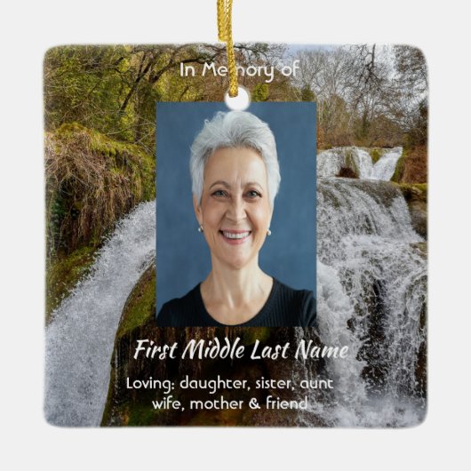 Bluebells Waterfall Landscape  Memorial Keepsake  セラミックオーナメント (正面)