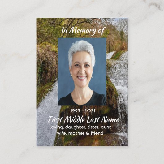 Bluebells Waterfall Landscape  Memorial Keepsake  名刺 (正面)