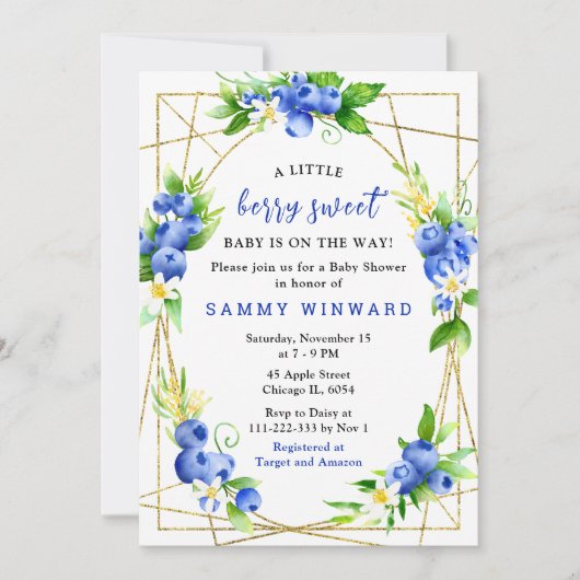 Blueberries and Foliage Baby Shower 招待状 (正面)