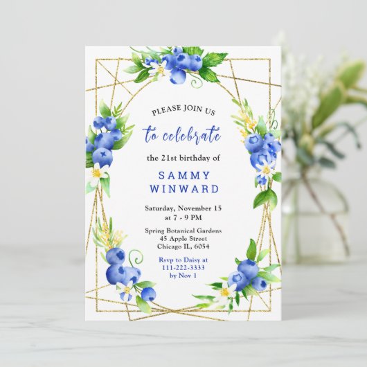 Blueberries and Foliage Birthday 招待状 (スタンド正面)