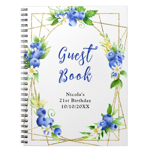 Blueberries and Foliage Birthday Guest Book ノートブック (正面)