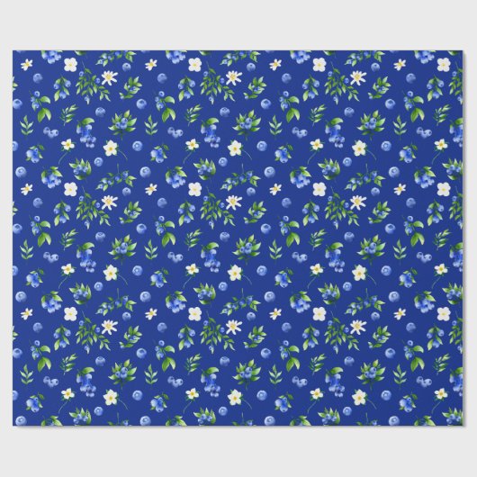 Blueberries and Foliage Pattern ラッピングペーパー (フラット)