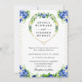 Blueberries Floral Heart Wreath Wedding 招待状 (正面)