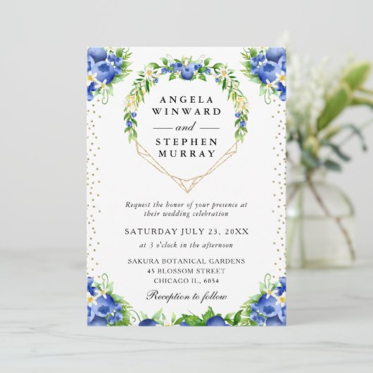 Blueberries Floral Heart Wreath Wedding 招待状 (スタンド正面)