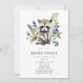 Blueberries & Raccoon Berry Sweet Boy Baby Shower 招待状 (正面)