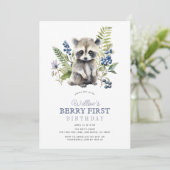 Blueberries & Raccoon Boy Berry First 1st Birthday 招待状 (スタンド正面)