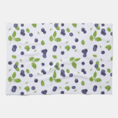 Blueberries Watercolor Blueberry Blossoms Foliage キッチンタオル (横)