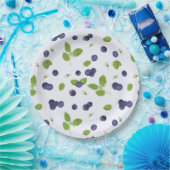 Blueberries Watercolor Blueberry Blossoms Foliage ペーパープレート (パーティー)