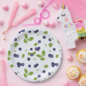 Blueberries Watercolor Blueberry Blossoms Foliage ペーパープレート (パーティー)