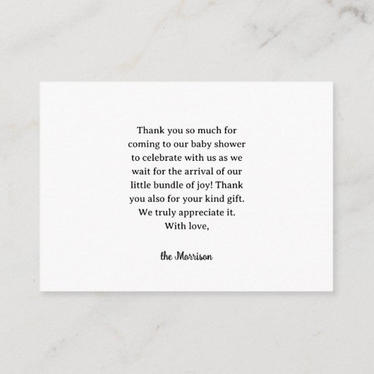 BlueBerryベビーシャワーフラットサンキュー エンクロージャーカード (裏面)