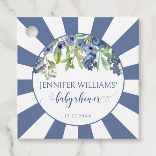 Blueberry男の赤ちゃんシャワ感謝していーユーメッセージカード フェイバータグ (正面)