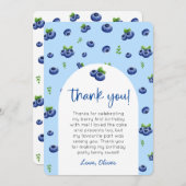 Blueberry 1st Birthday Photo Thank You 招待状 (正面/裏面)