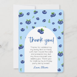 Blueberry 1st Birthday Photo Thank You 招待状