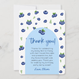 Blueberry 1st Birthday Photo Thank You 招待状