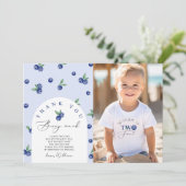 Blueberry 2つの甘い誕生日の写真サンキューカード 招待状 (スタンド正面)