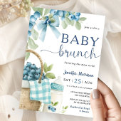Blueberry Baby Brunch Boy Bow & Bottle Baby Shower 招待状