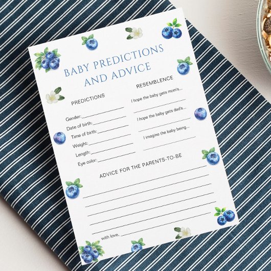 Blueberry Baby Shower Baby Prediction Game Card 招待状