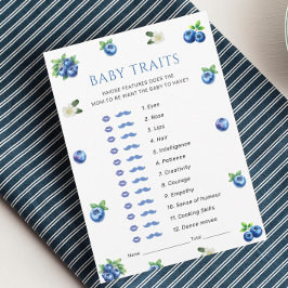 Blueberry Baby Shower Baby Traits Game Card 招待状