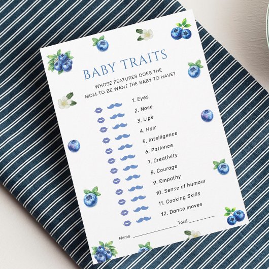 Blueberry Baby Shower Baby Traits Game Card 招待状
